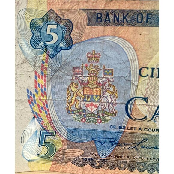 1979 Canada $5 Dollar Banknote With Fishing Scene & Sir Wilfrid Laurier Portrait - Picture 2 of 8